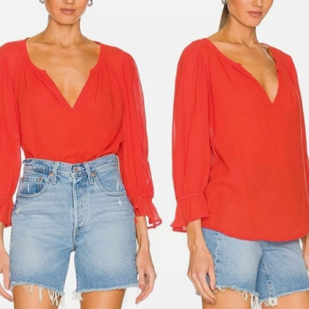 NEW 2X Velvet by Graham & Spencer REVOLVE DITA RED ORANGE GAUZY BLOUSE TOP NWT